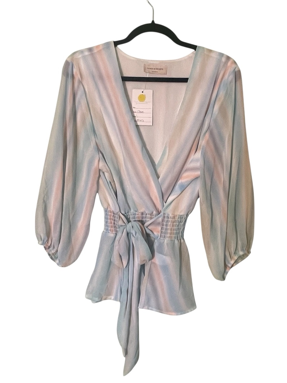 NWT- Saints & Hearts soft pastel smocked waist peplum blouse. Size large. - Picture 3 of 8